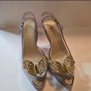 Melissa CINDERELLA Lavender clear heels with Gold Butterfly Accent